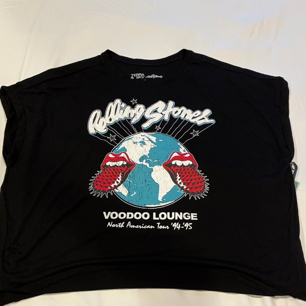 Terra & Sky Black Tee with Rolling Stones Design